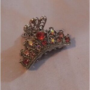 Vintage Silver Tone Hair Claw Clip With Rhinestones